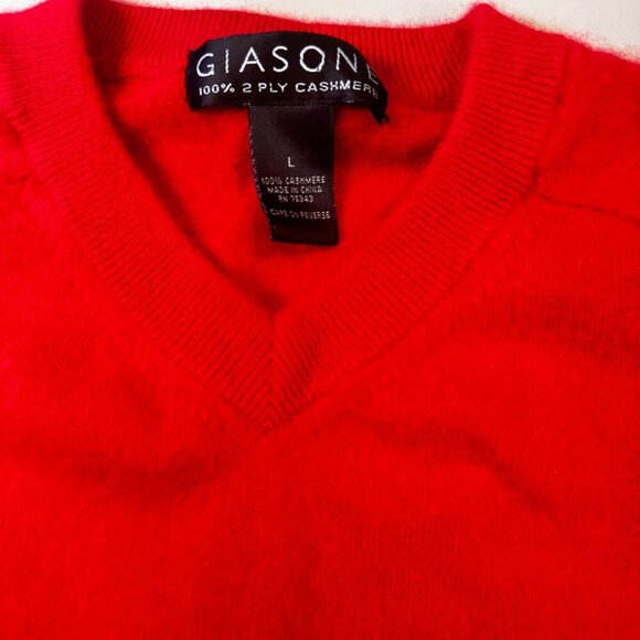 Giasone V Neck Sweater Mens 2 Ply Cashmere Long Sleeve Red Top Knit Shirt - Picture 11 of 16